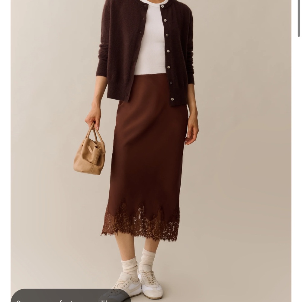 Few moda Avery Brown Lace-Hem Midi Skirt